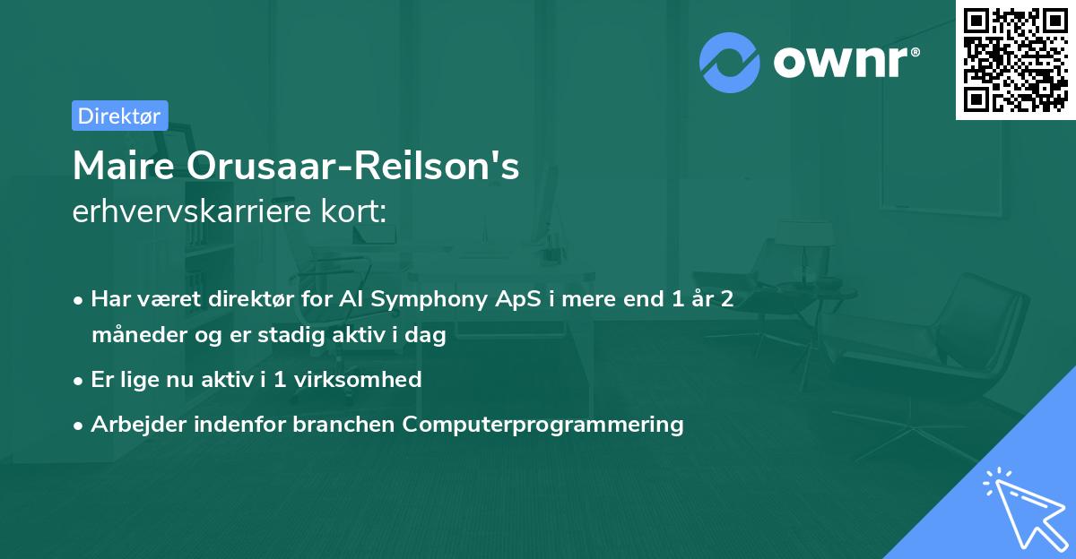 Maire Orusaar-Reilson's erhvervskarriere kort