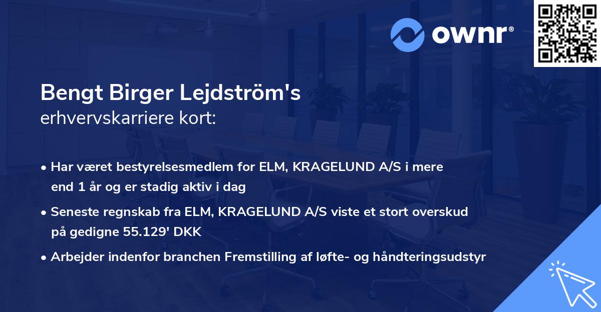 Bengt Birger Lejdström's erhvervskarriere kort