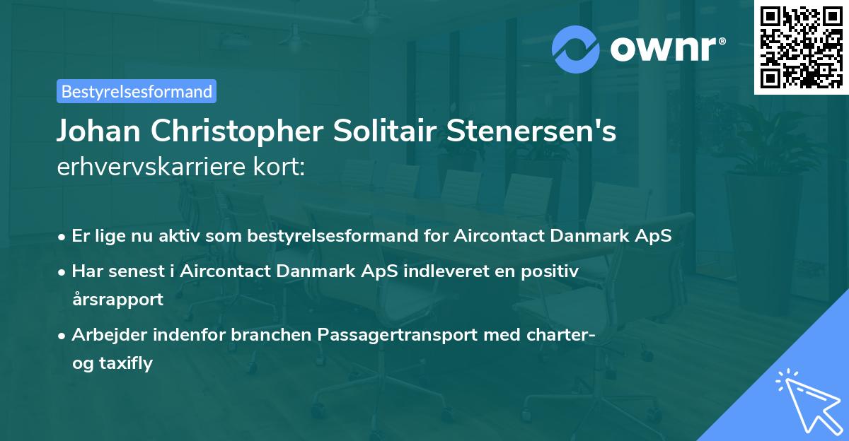 Johan Christopher Solitair Stenersen's erhvervskarriere kort