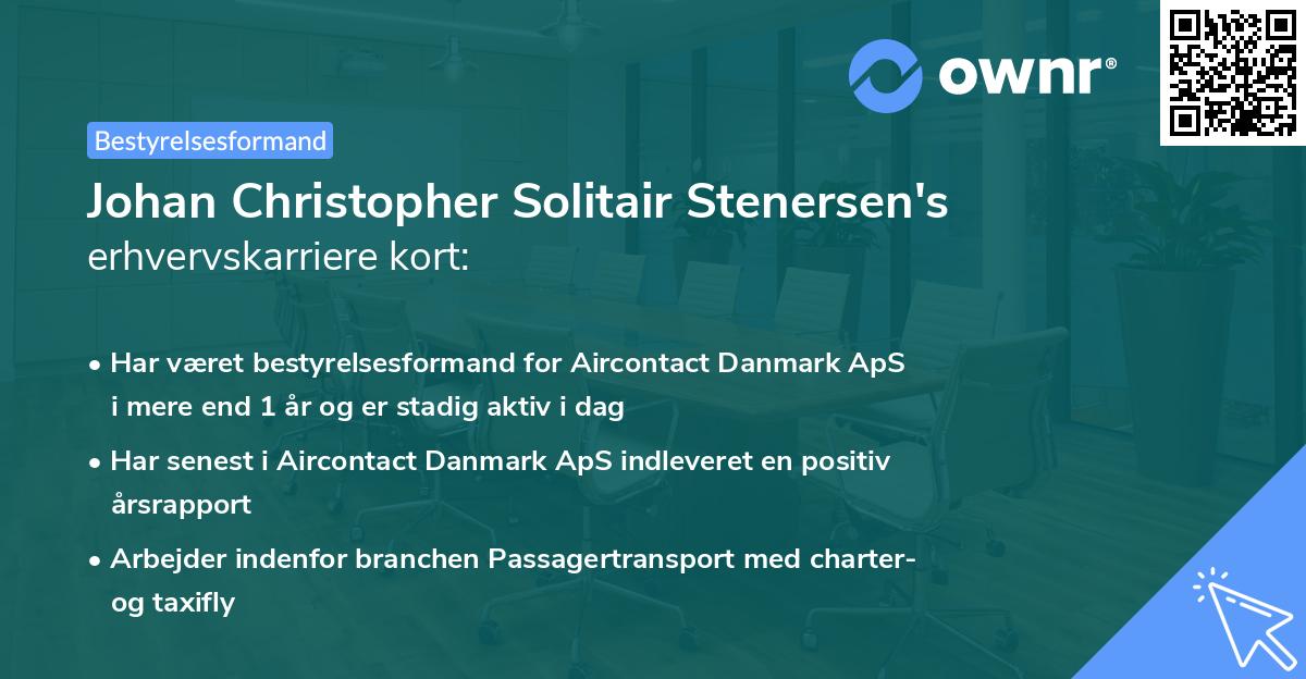 Johan Christopher Solitair Stenersen's erhvervskarriere kort
