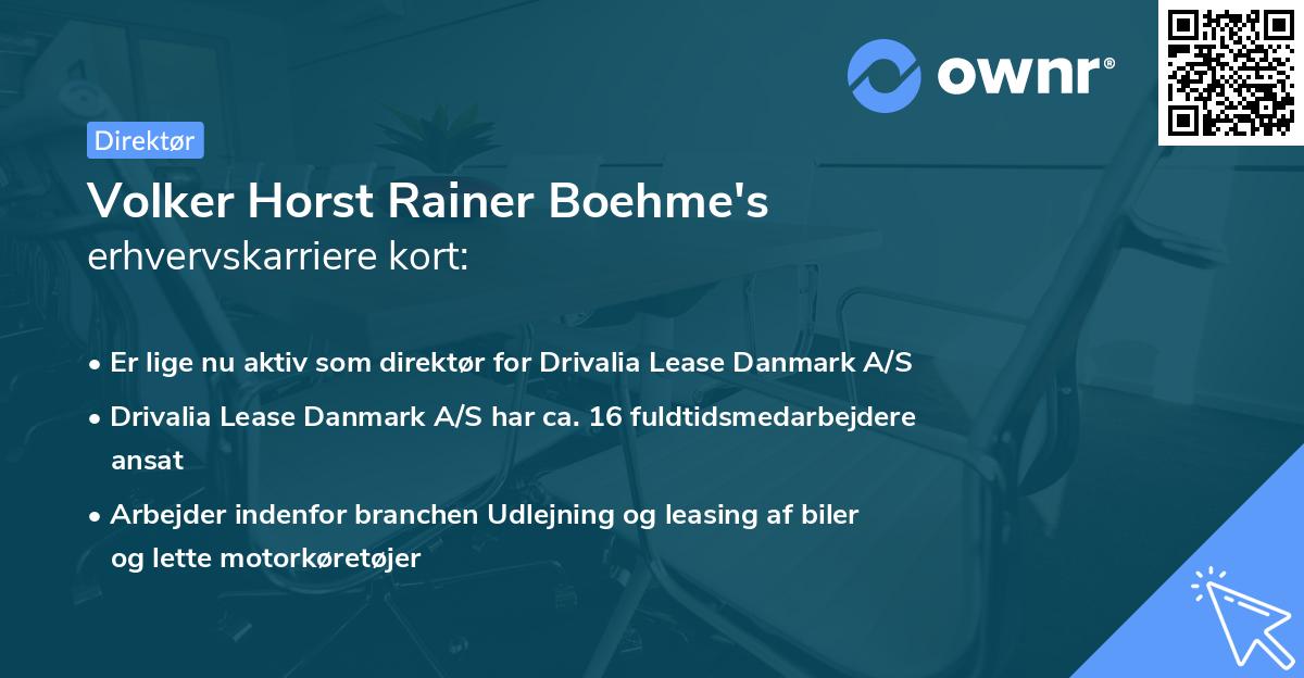 Volker Horst Rainer Boehme's erhvervskarriere kort