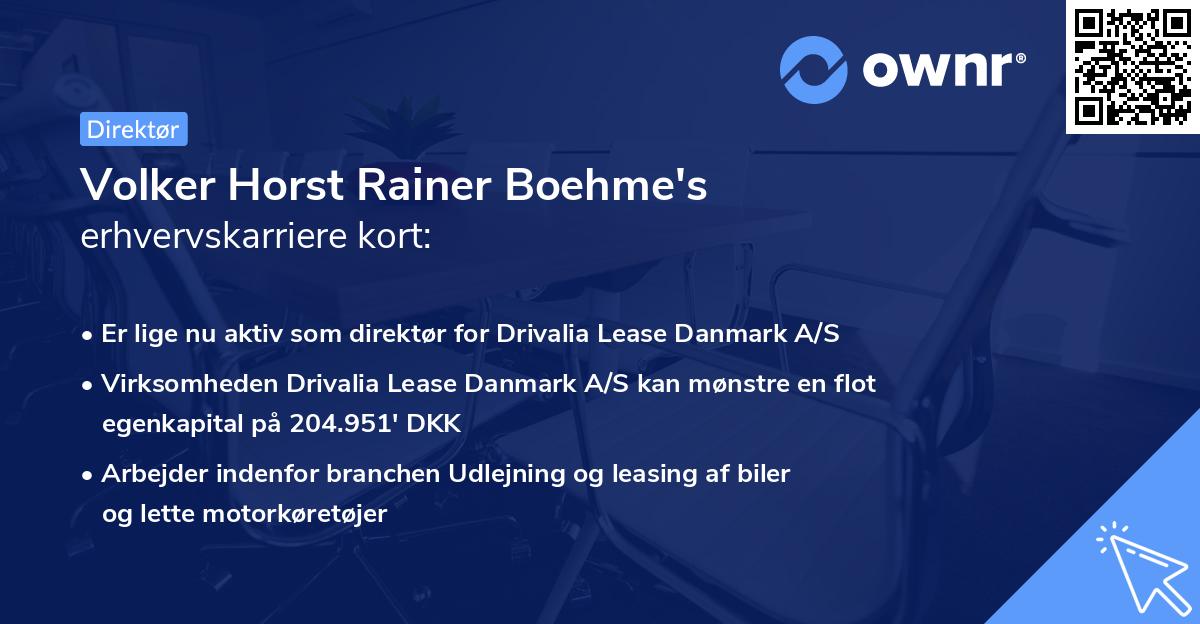 Volker Horst Rainer Boehme's erhvervskarriere kort