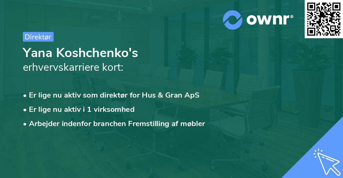 Yana Koshchenko's erhvervskarriere kort