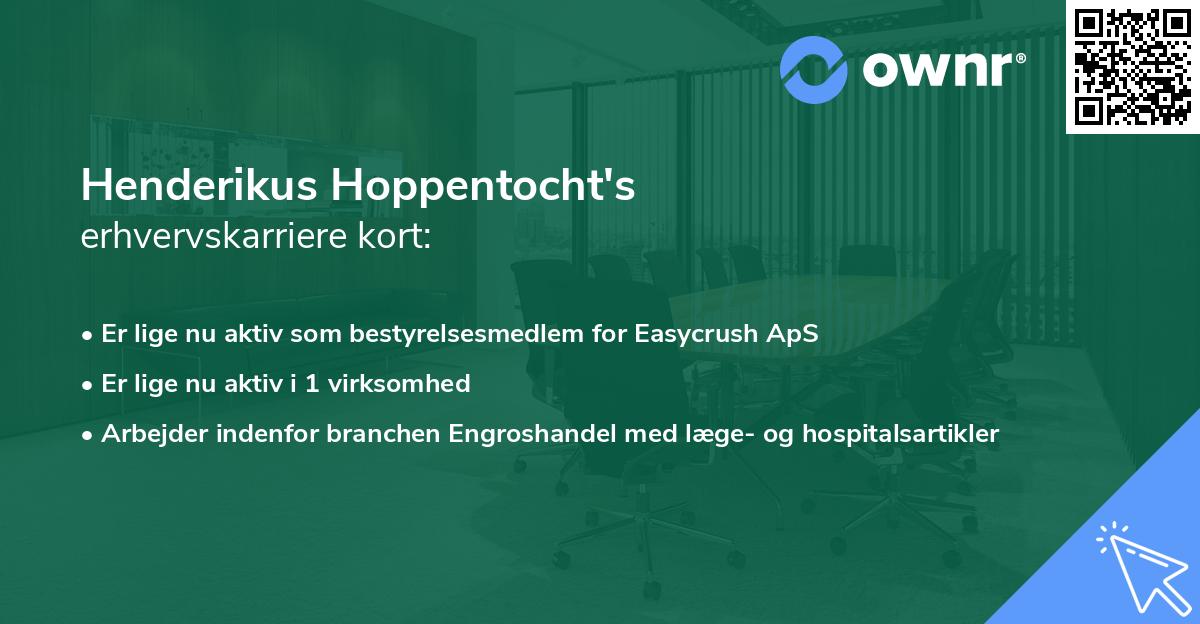 Henderikus Hoppentocht's erhvervskarriere kort