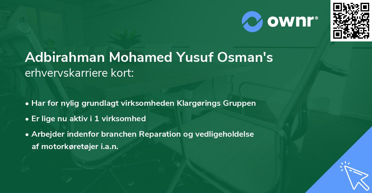 Adbirahman Mohamed Yusuf Osman's erhvervskarriere kort
