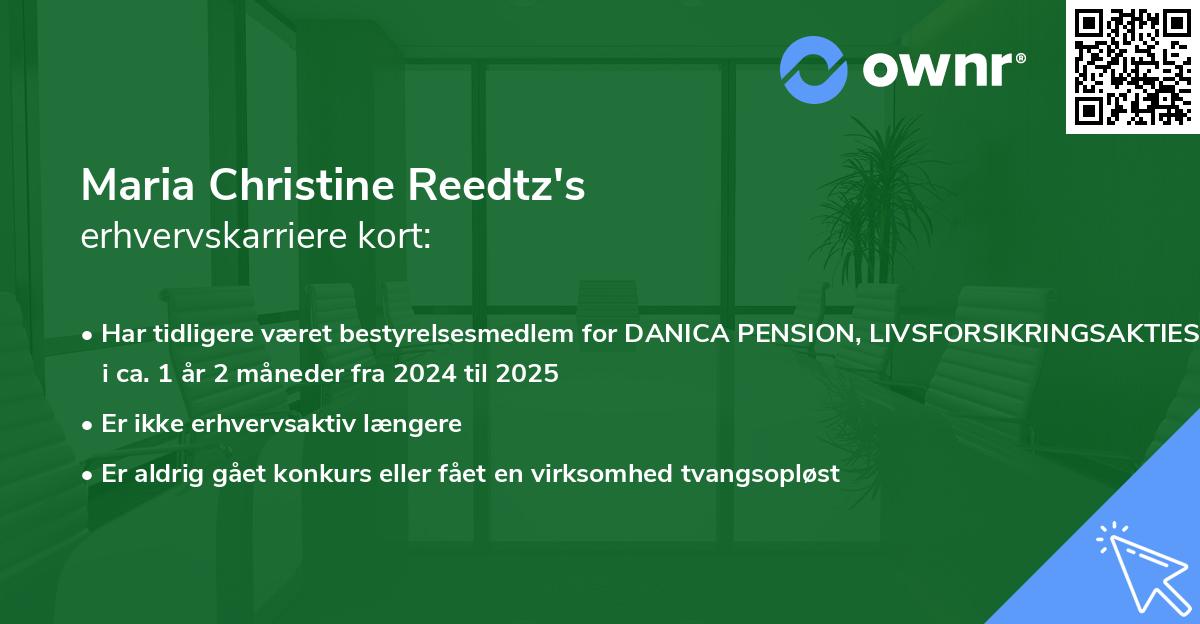 Maria Christine Reedtz's erhvervskarriere kort