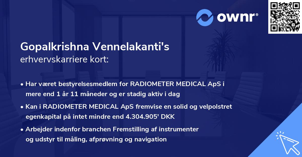 Gopalkrishna Vennelakanti's erhvervskarriere kort