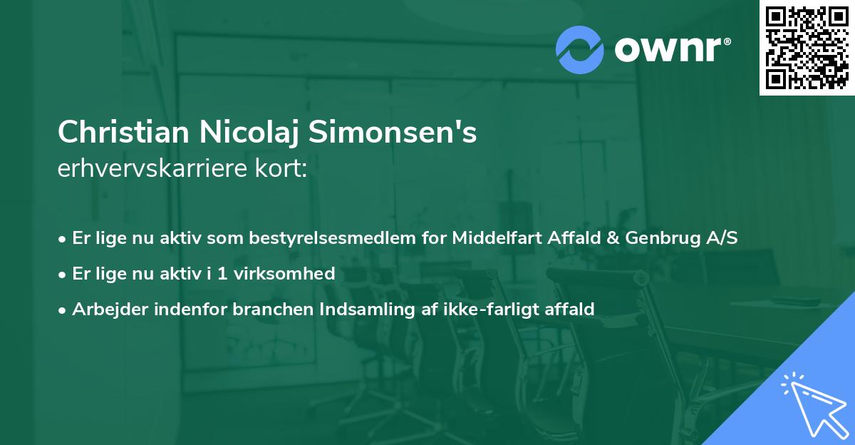 Christian Nicolaj Simonsen's erhvervskarriere kort