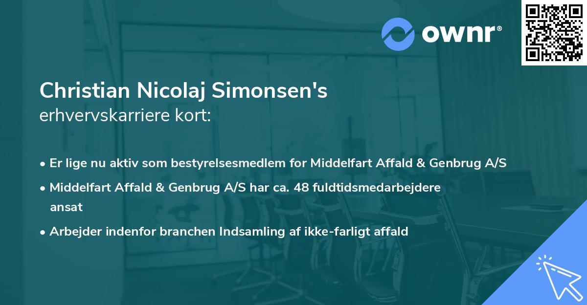 Christian Nicolaj Simonsen's erhvervskarriere kort