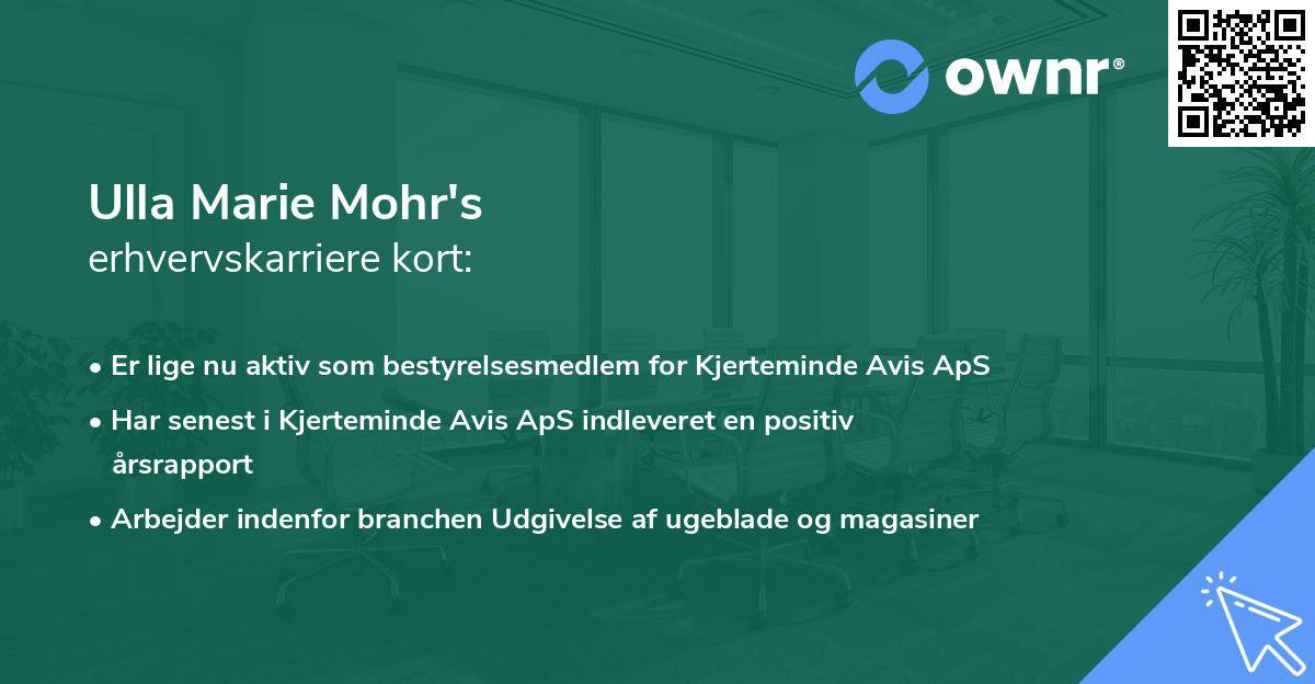 Ulla Marie Mohr's erhvervskarriere kort