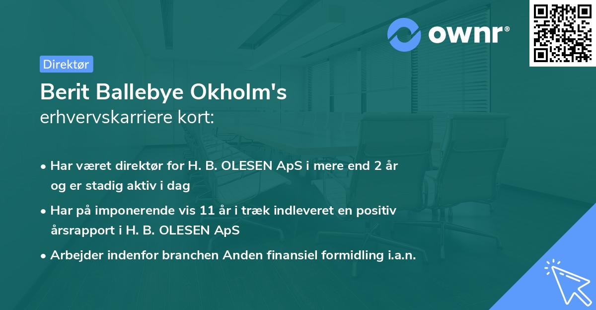 Berit Ballebye Okholm's erhvervskarriere kort