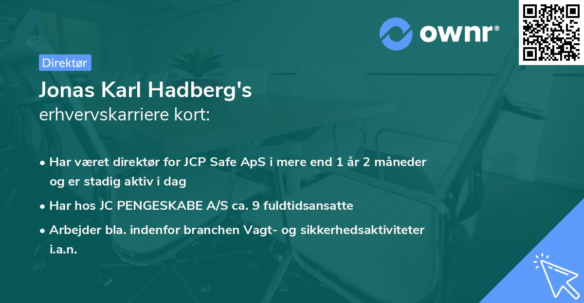 Jonas Karl Hadberg's erhvervskarriere kort