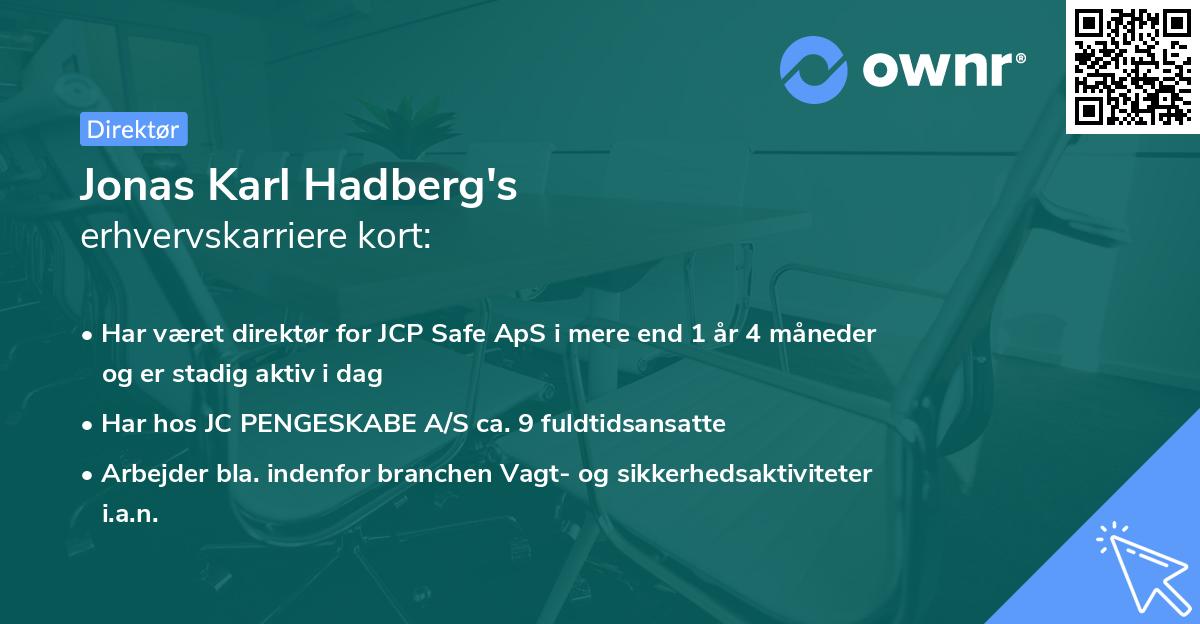 Jonas Karl Hadberg's erhvervskarriere kort