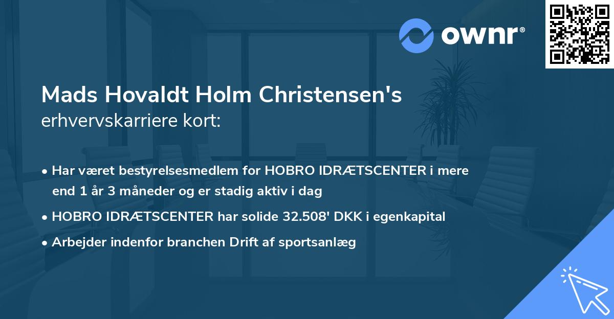 Mads Hovaldt Holm Christensen's erhvervskarriere kort