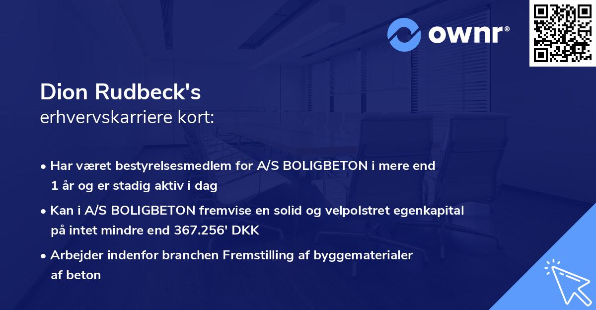 Dion Rudbeck's erhvervskarriere kort
