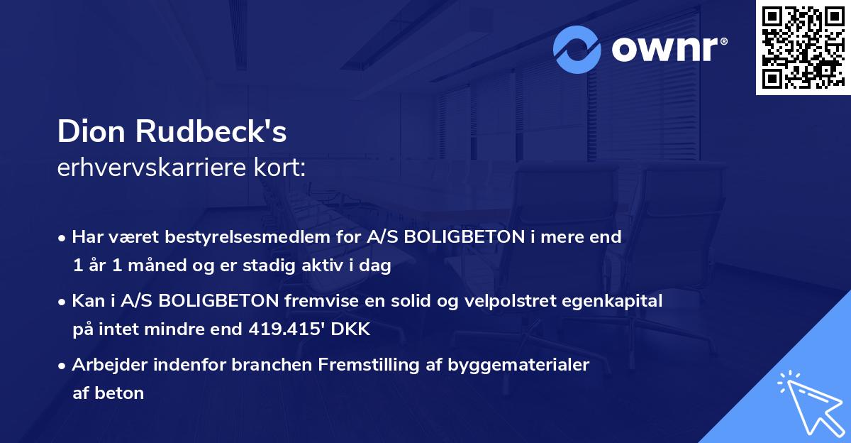 Dion Rudbeck's erhvervskarriere kort