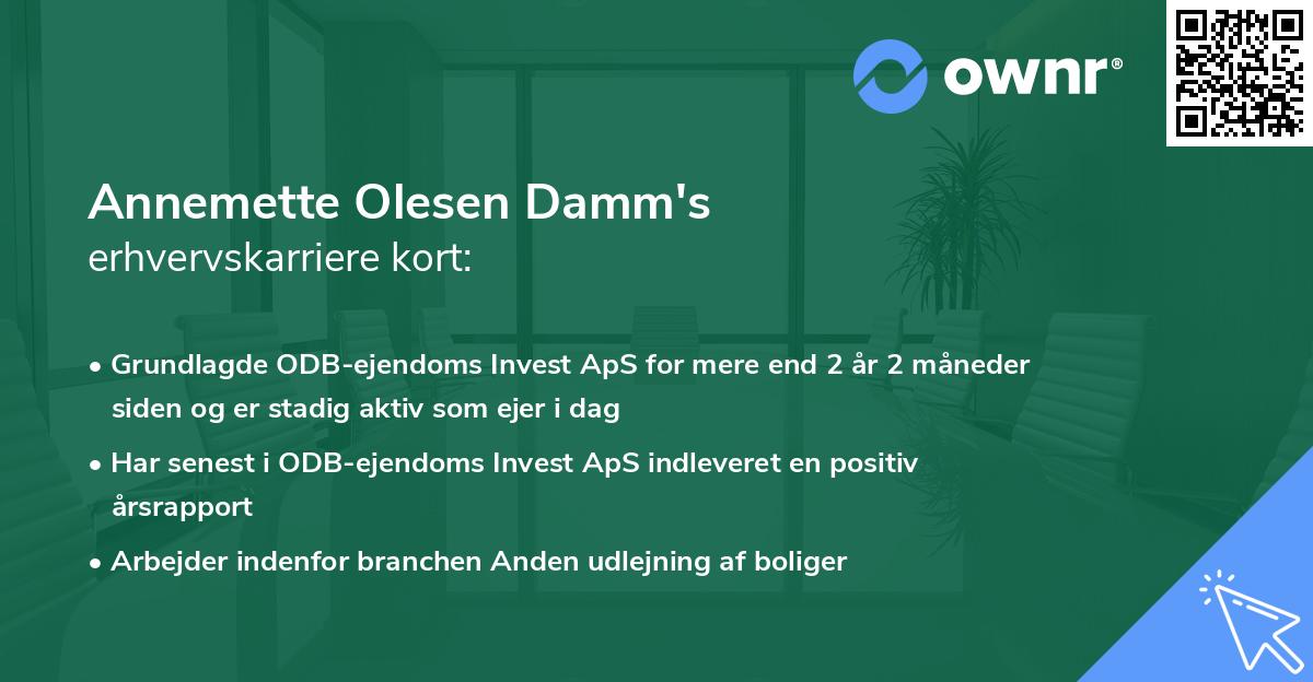 Annemette Olesen Damm's erhvervskarriere kort