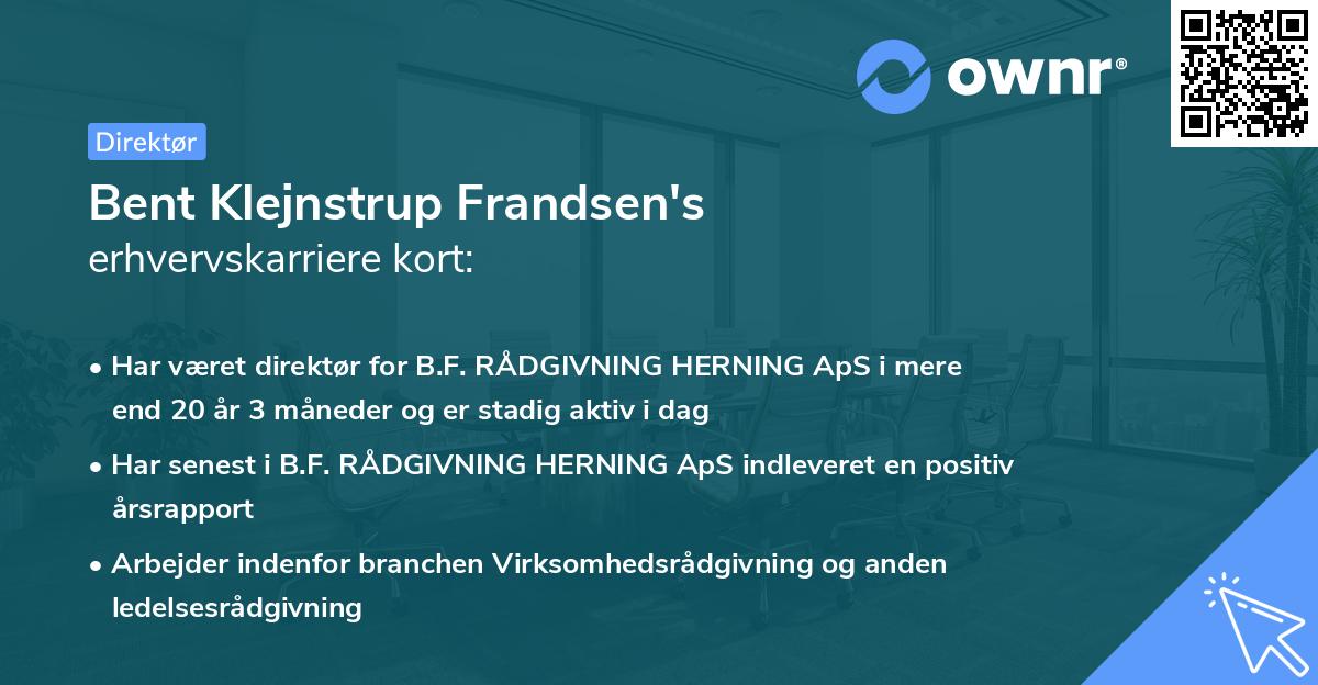Bent Klejnstrup Frandsen's erhvervskarriere kort