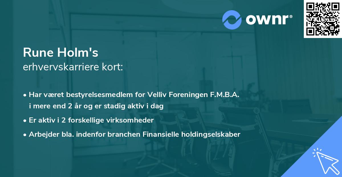 Rune Holm's erhvervskarriere kort