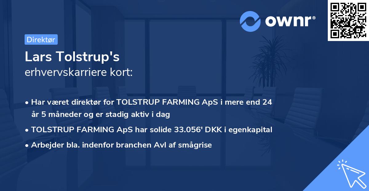 Lars Tolstrup's erhvervskarriere kort