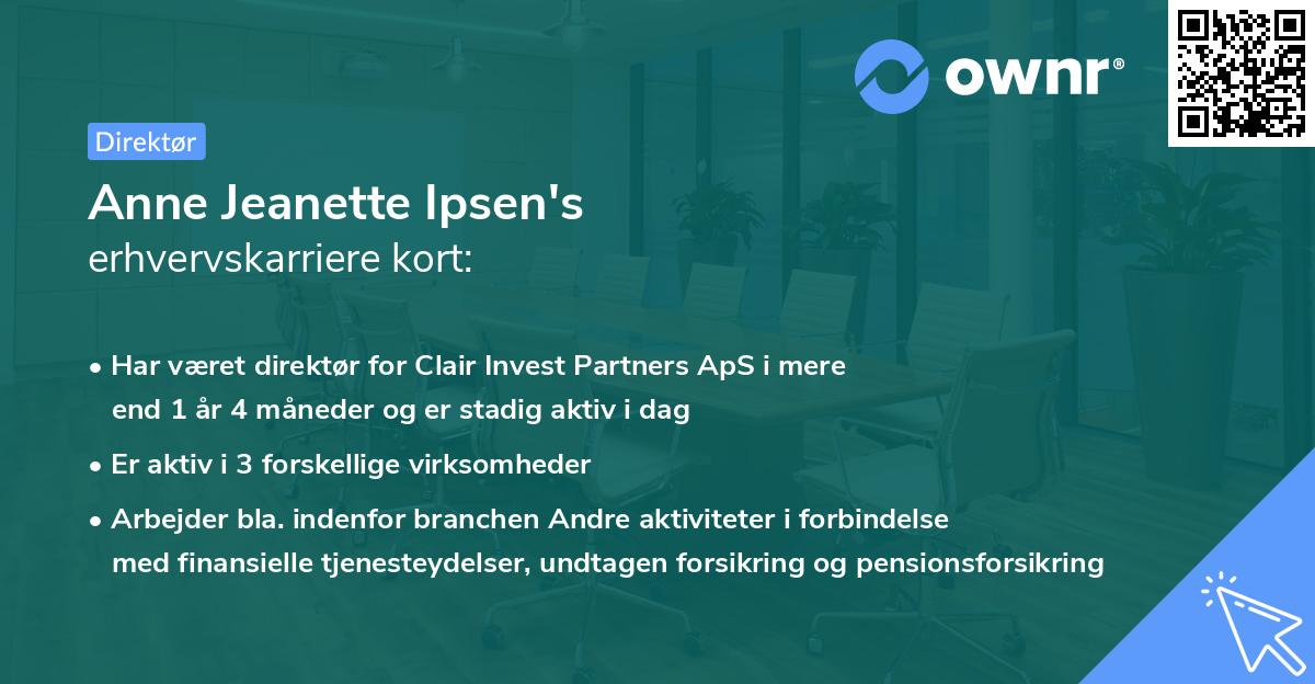 Anne Jeanette Ipsen's erhvervskarriere kort