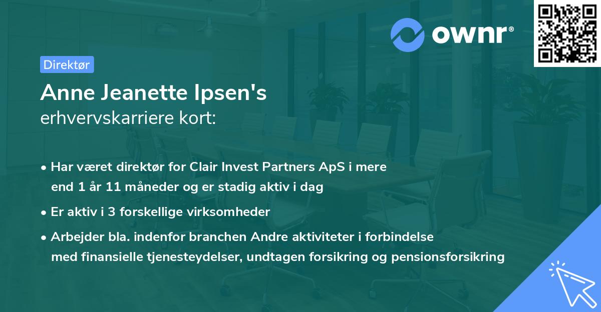 Anne Jeanette Ipsen's erhvervskarriere kort