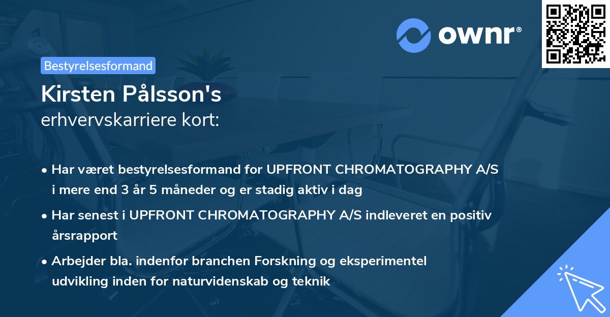 Kirsten Pålsson's erhvervskarriere kort