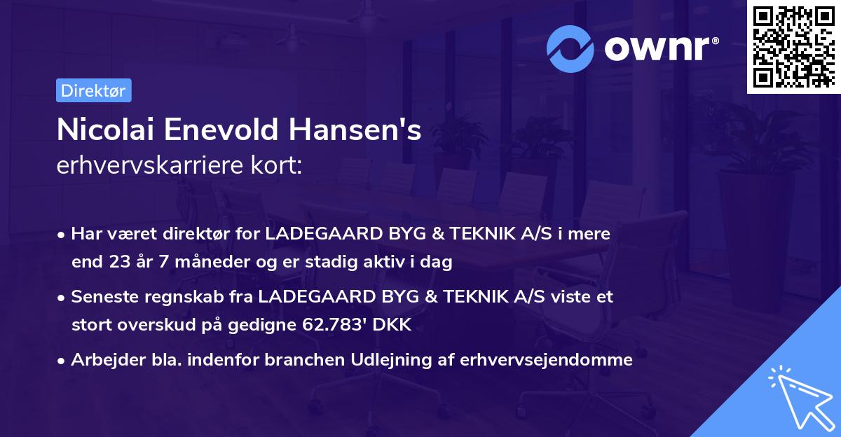Nicolai Enevold Hansen's erhvervskarriere kort