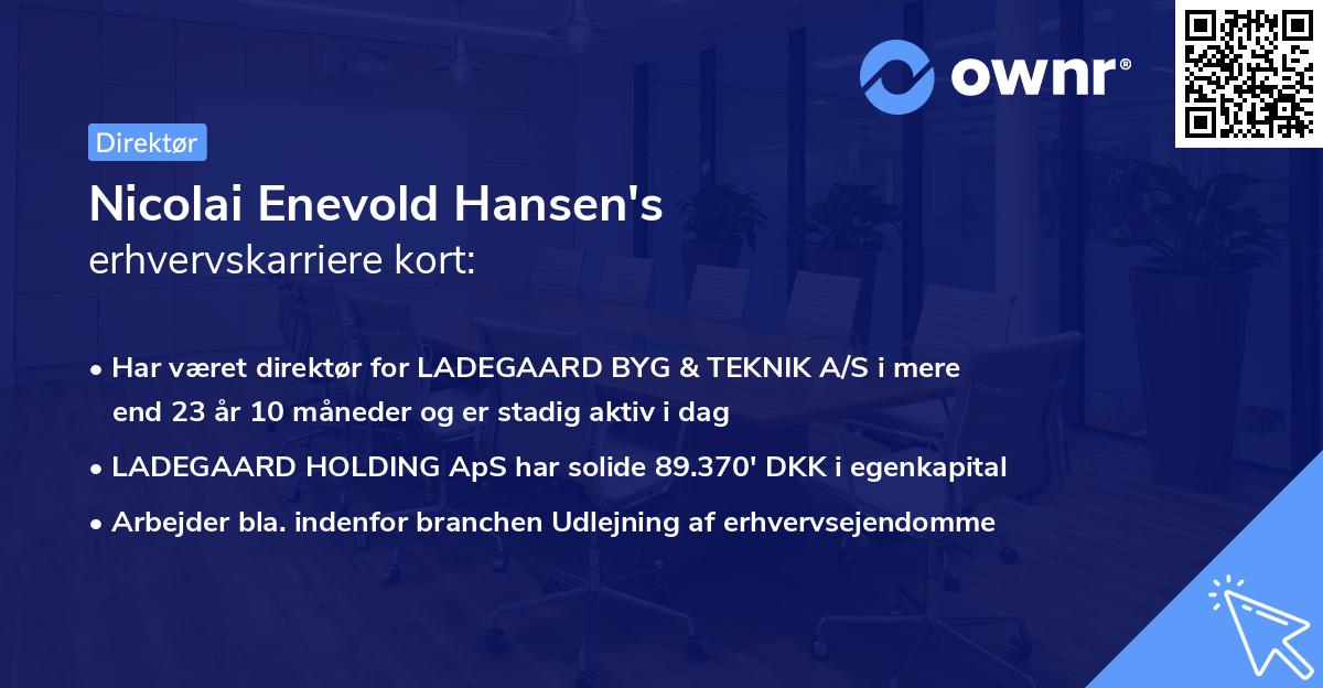 Nicolai Enevold Hansen's erhvervskarriere kort