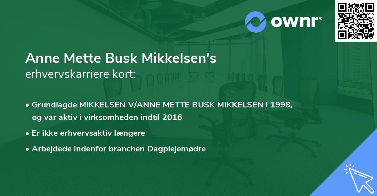Anne Mette Busk Mikkelsen's erhvervskarriere kort