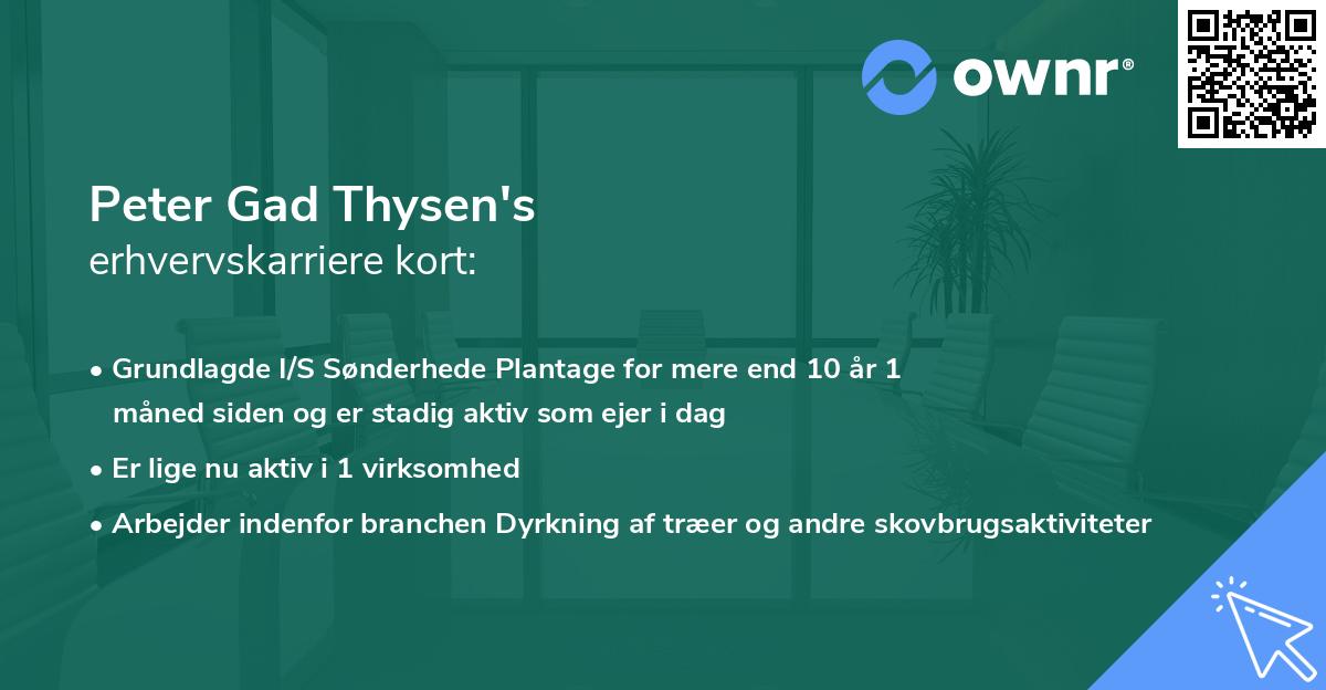 Peter Gad Thysen's erhvervskarriere kort
