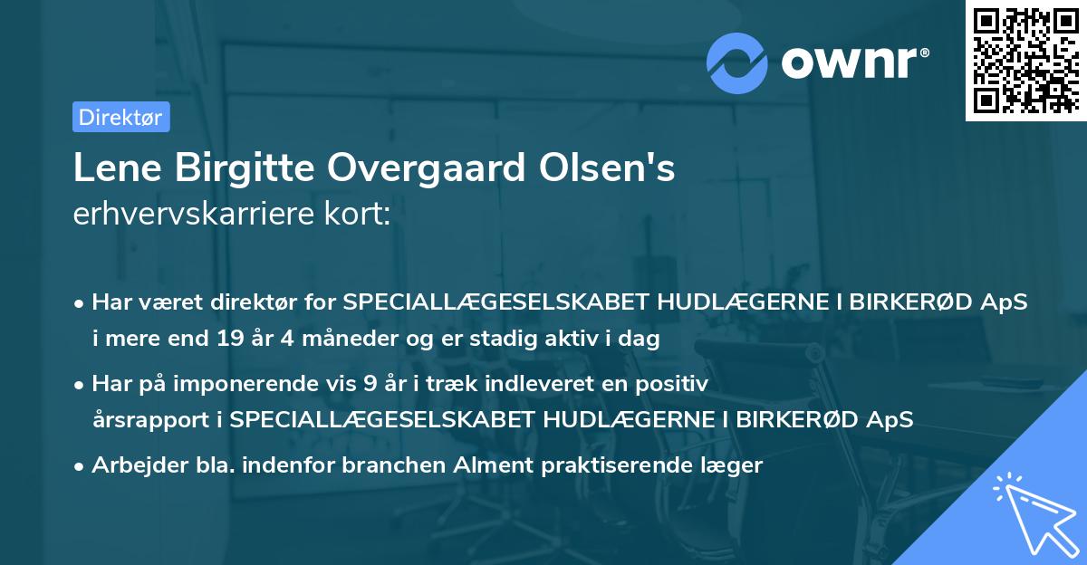 Lene Birgitte Overgaard Olsen's erhvervskarriere kort