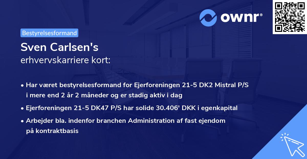 Sven Carlsen's erhvervskarriere kort