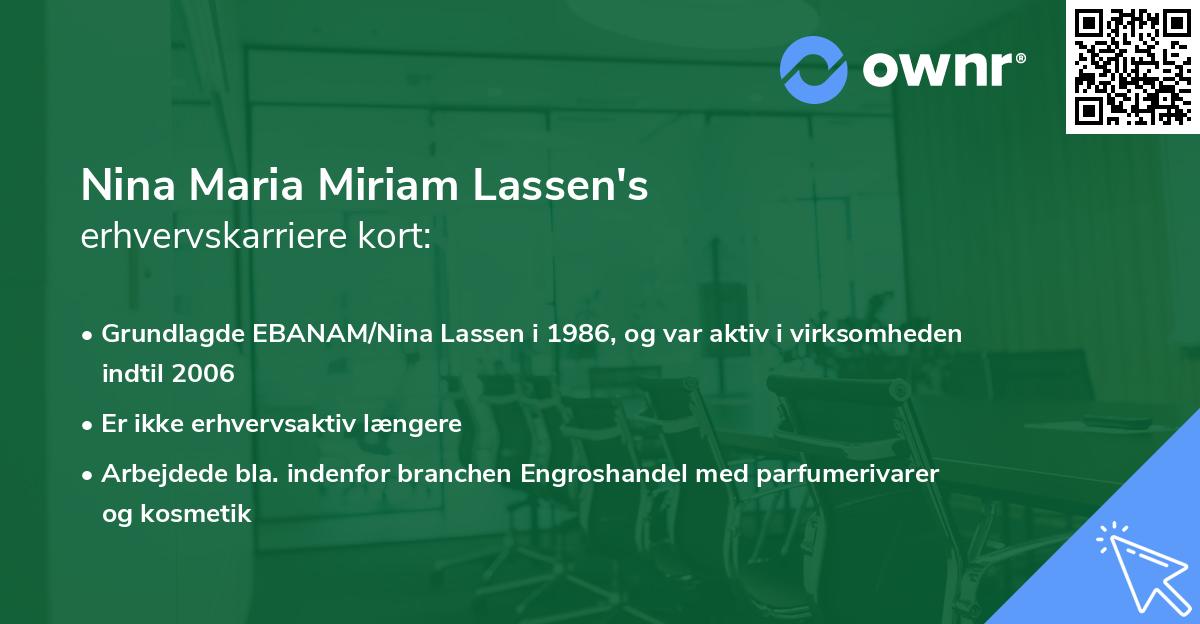 Nina Maria Miriam Lassen's erhvervskarriere kort
