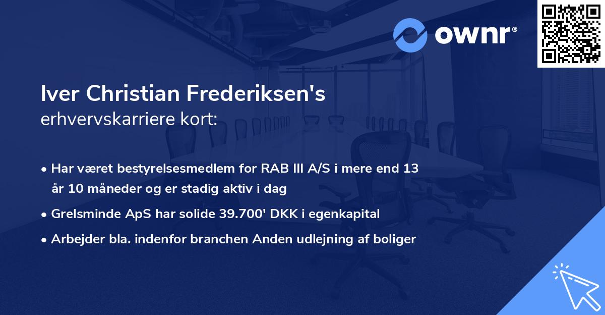 Iver Christian Frederiksen's erhvervskarriere kort