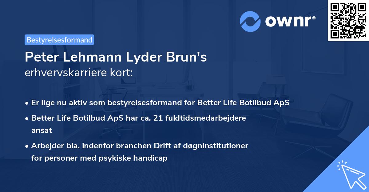 Peter Lehmann Lyder Brun's erhvervskarriere kort