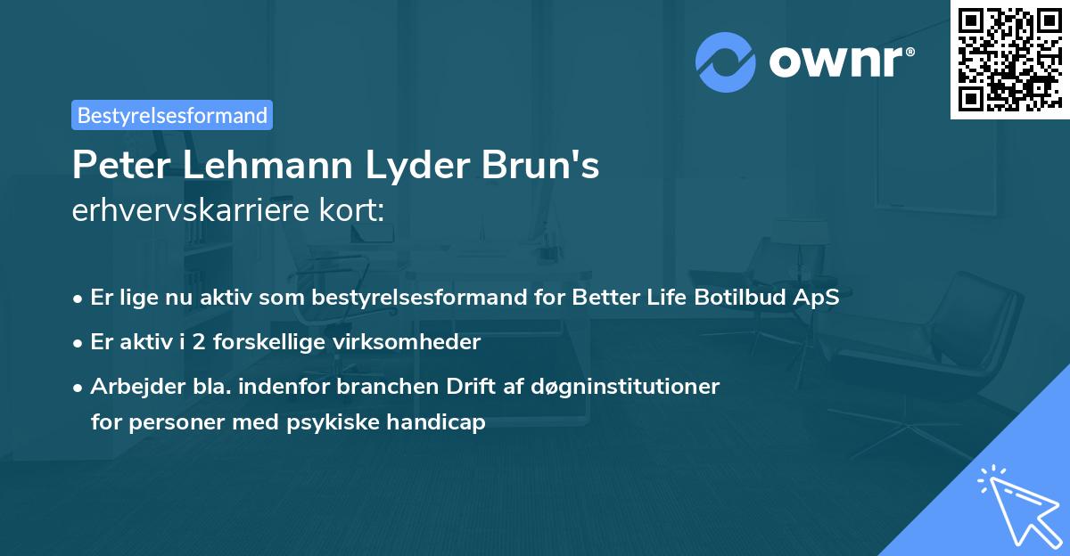 Peter Lehmann Lyder Brun's erhvervskarriere kort