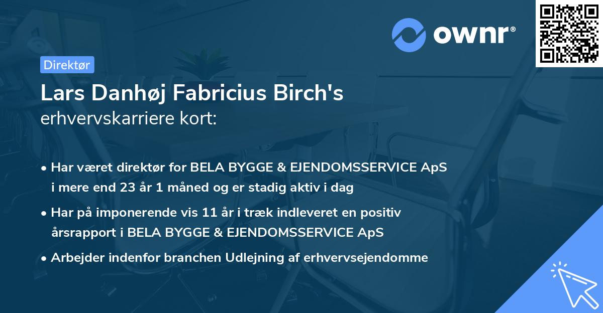 Lars Danhøj Fabricius Birch's erhvervskarriere kort