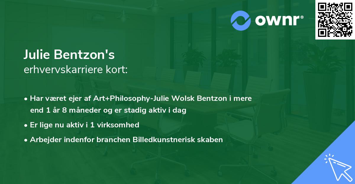 Julie Bentzon's erhvervskarriere kort