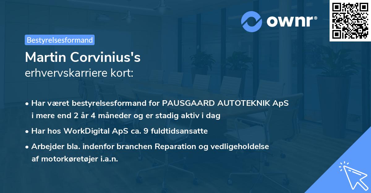 Martin Corvinius's erhvervskarriere kort
