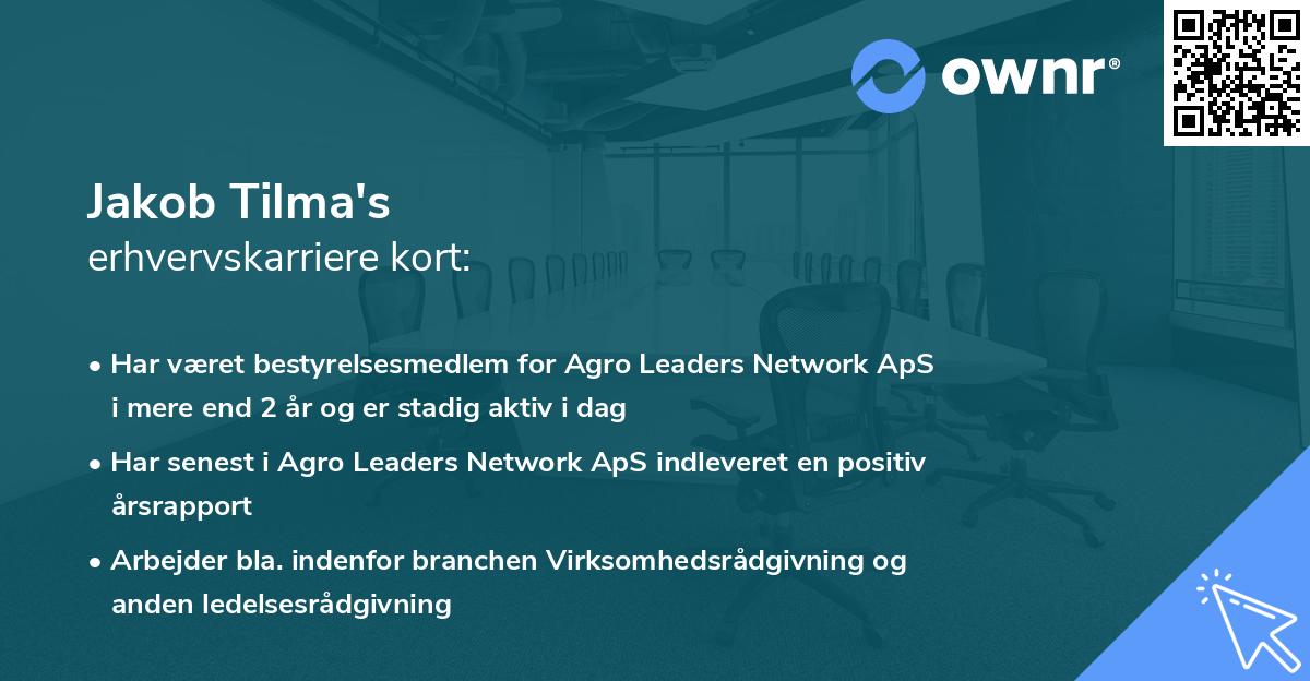 Jakob Tilma's erhvervskarriere kort