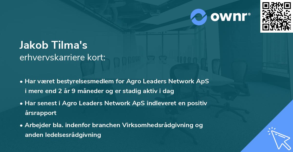 Jakob Tilma's erhvervskarriere kort