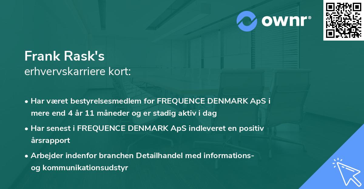 Frank Rask's erhvervskarriere kort