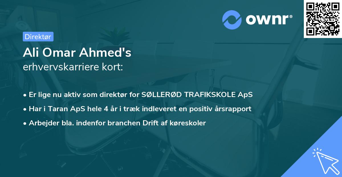 Ali Omar Ahmed's erhvervskarriere kort