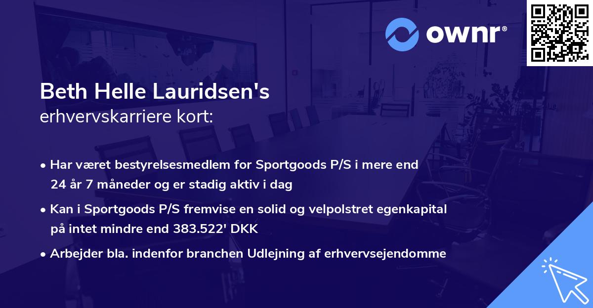 Beth Helle Lauridsen's erhvervskarriere kort
