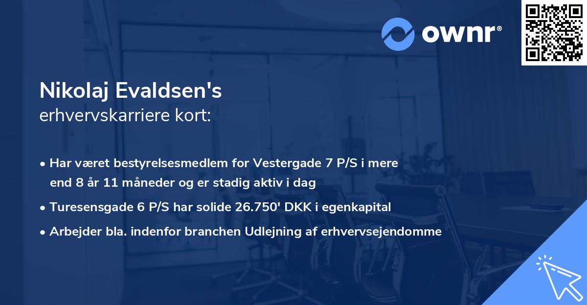 Nikolaj Evaldsen's erhvervskarriere kort