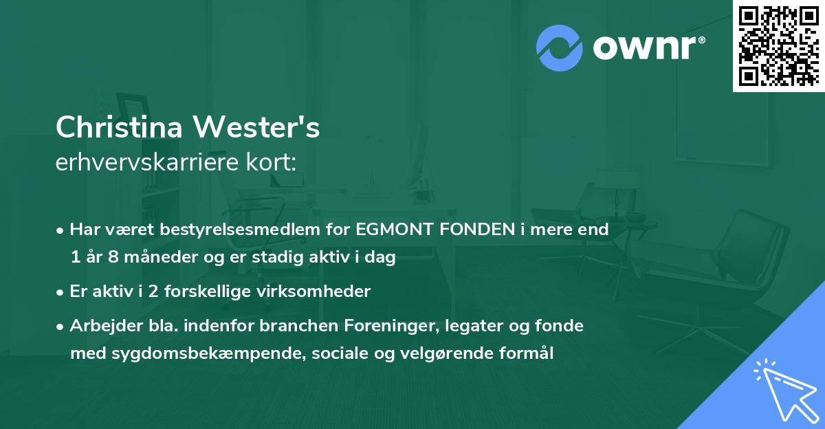 Christina Wester's erhvervskarriere kort