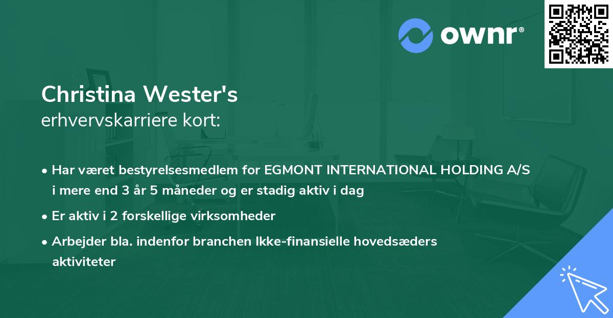 Christina Wester's erhvervskarriere kort