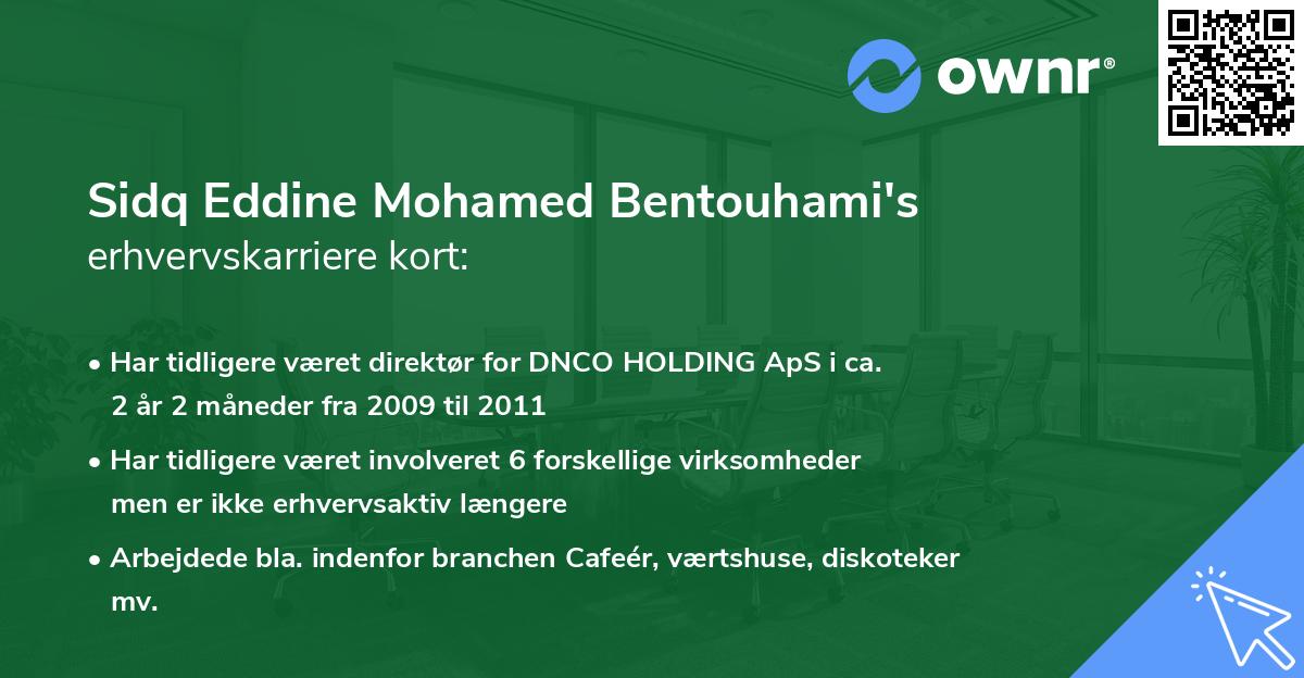 Sidq Eddine Mohamed Bentouhami's erhvervskarriere kort