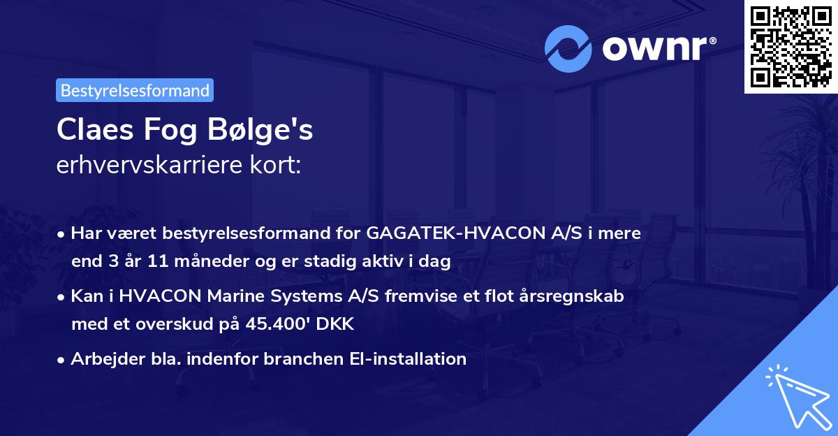 Claes Fog Bølge's erhvervskarriere kort